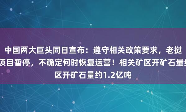 中国两大巨头同日宣布：遵守相关政策要求，老挝勐康稀土项目暂停，不确定何时恢复运营！相关矿区开矿石量约1.2亿吨